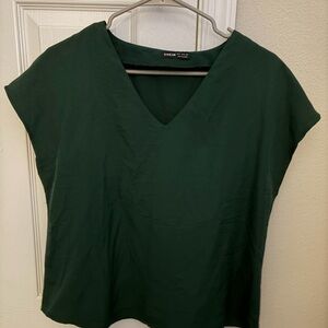 SHEIN Forest Green V-Neck Blouse